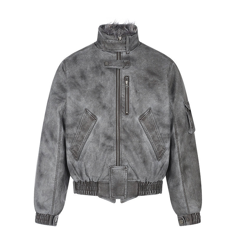 Herren wattierte Pilotjacke im Bomberstil mit hohem Kragen, Kunstfellbesatz und Taillengürtel Shop Nory