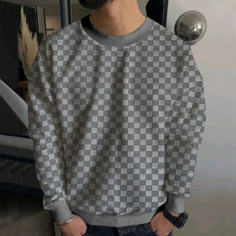 Herren Strukturiertes Baumwoll-Sweatshirt mit Karo-Prägung und Rundhalsausschnitt Shop Nory