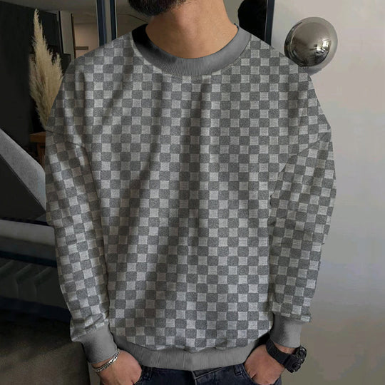 Herren Strukturiertes Baumwoll-Sweatshirt mit Karo-Prägung und Rundhalsausschnitt Shop Nory