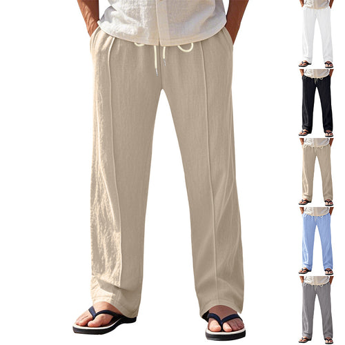 Herren Leichte Bundfalten‑Freizeithose aus Leinenmix mit elastischem Kordelbund und aufgerolltem Saum Shop Nory