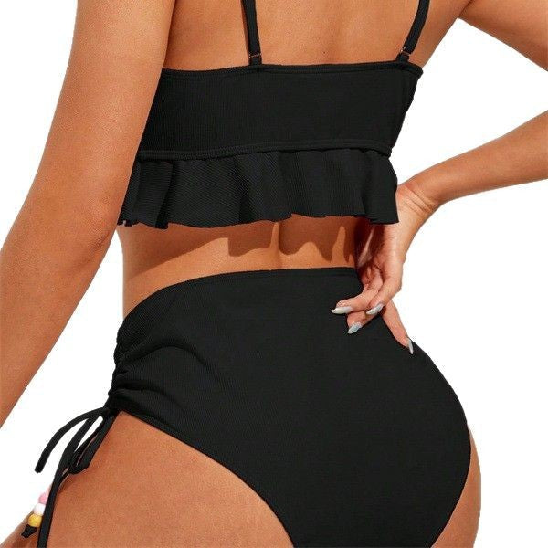 Damen Zweiteiliges Bikiniset mit gerafftem Oberteil und dekorativen Zierbändern