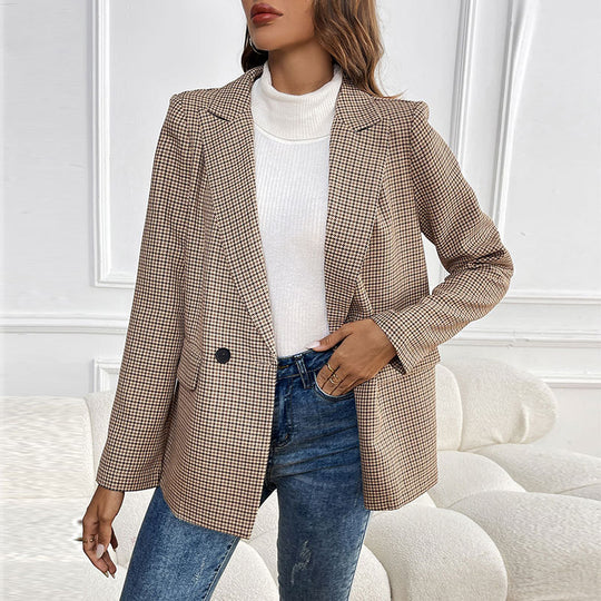 Damen Oversize Hahnentritt-Blazer mit Reverskragen und Pattentaschen Shop Nory