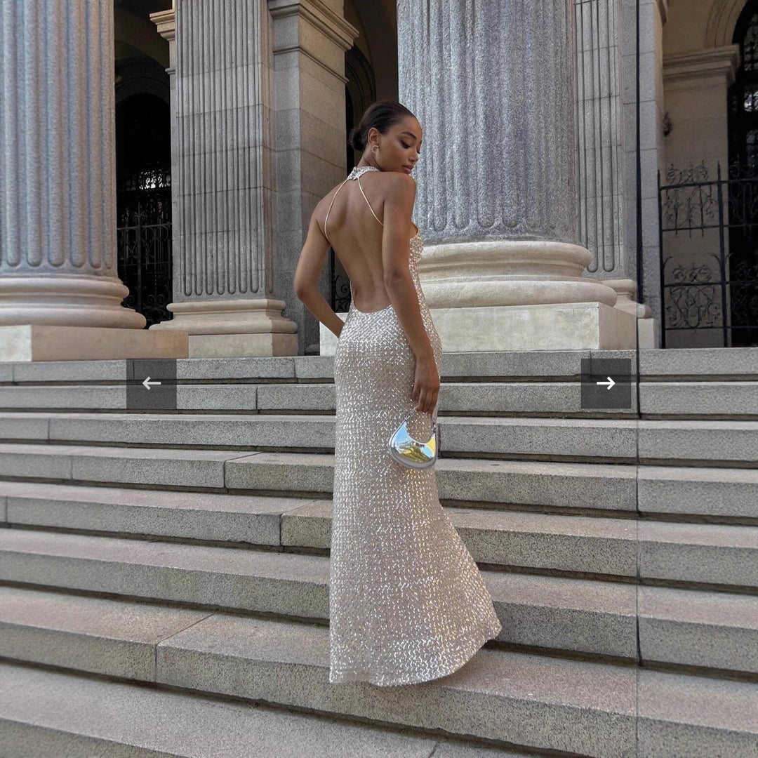Damen glamouröses Langkleid mit funkelndem Paillettenbesatz