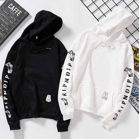 Damen Kapuzenpullover mit auffälligem Ärmelprint, Kängurutasche und relaxed Fit Shop Nory