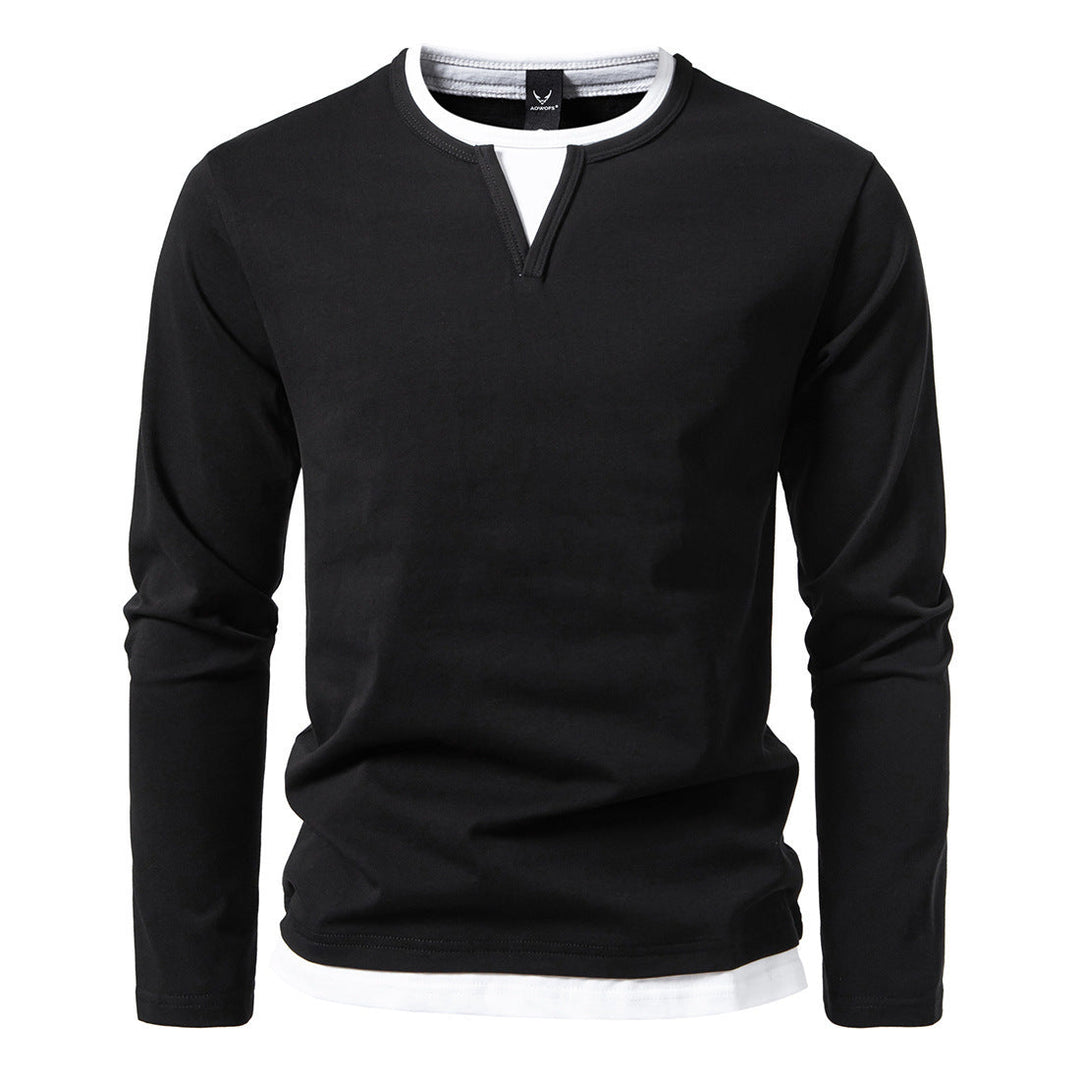 Herren langärmliges T-Shirt mit modernem V-Ausschnitt und auffälligen Akzenten