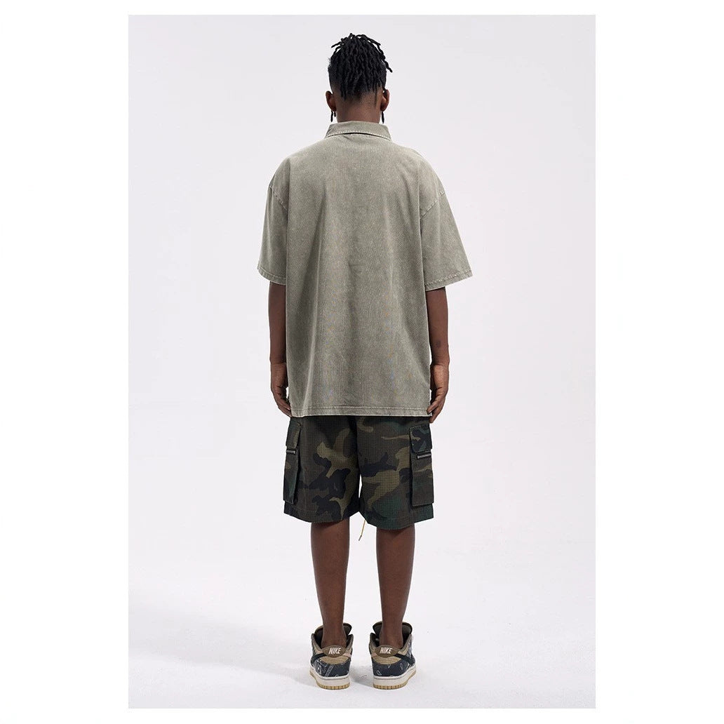 Herren nan Cargo-Shorts im Camouflage-Ripstop mit Elastikbund, Tunnelzug und Reißverschlusstaschen