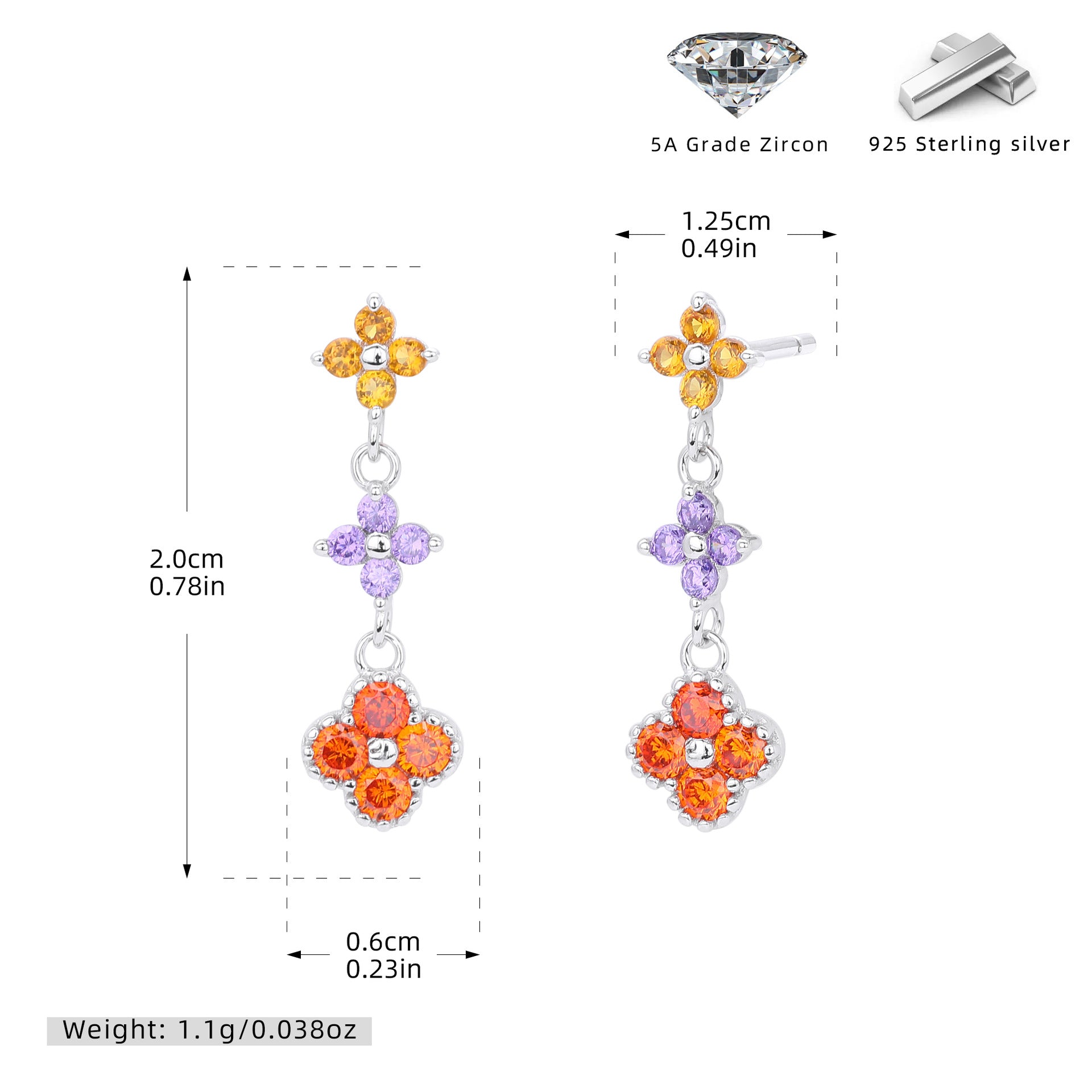 Damen Ohrhänger mit funkelnden Zirkonblüten aus hochwertigem 925 Sterlingsilber Shop Nory