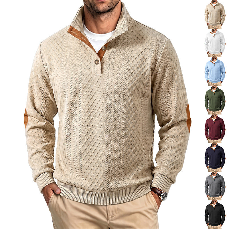 Herren Feinstrukturierter Troyer-Pullover mit Kragenbesatz und Ellbogen-Patches Shop Nory