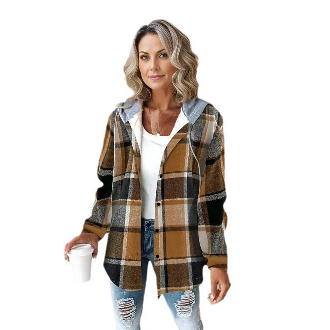 Damen Kapuzencardigan mit Streifen und Druckknopfblende Shop Nory