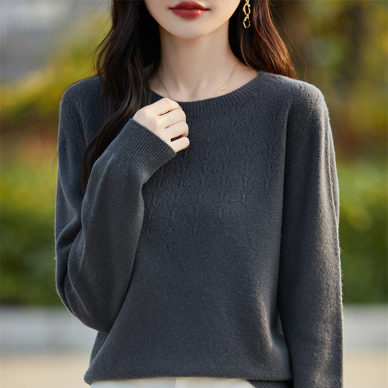 Damen Weicher Rundhalspullover im Kaschmir‑Look mit feinem Ajourmuster und anschmiegsamer Passform Shop Nory