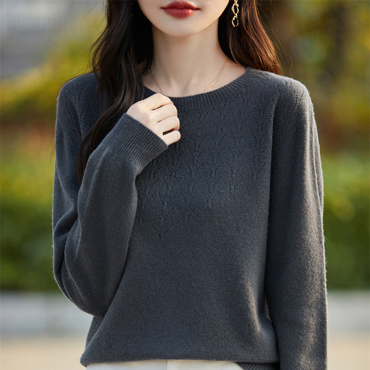 Damen Weicher Rundhalspullover im Kaschmir‑Look mit feinem Ajourmuster und anschmiegsamer Passform Shop Nory