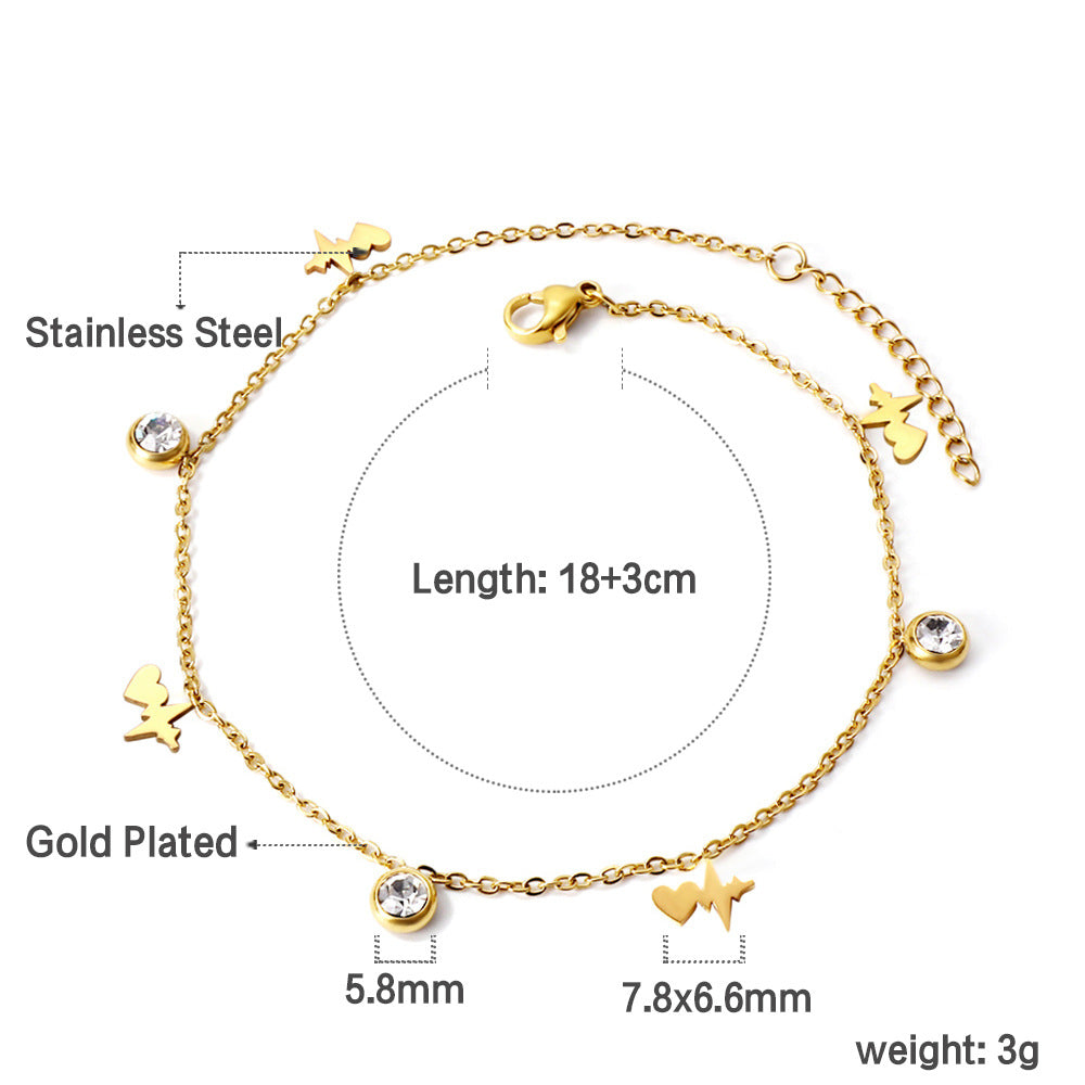 Damen zartes, goldplattiertes Armband mit funkelnden Zirkonia und herzförmigen Anhängern Shop Nory