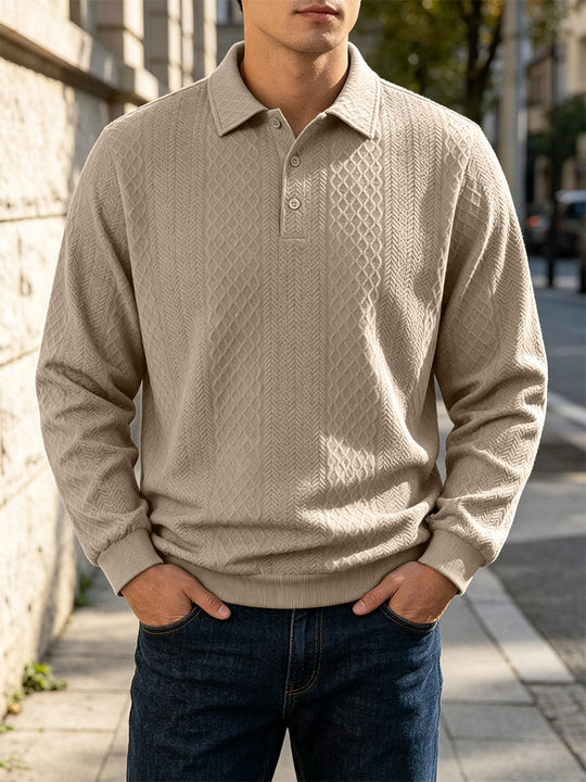 Herren Feinstrick-Poloshirt mit Zopfmuster und gerippten Bündchen Shop Nory