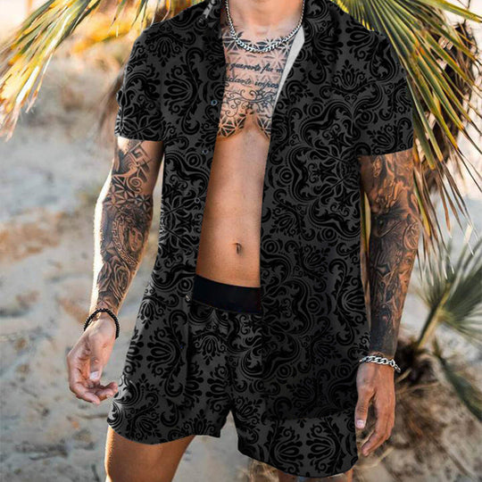 Herren nan barockgemustertes Kurzarm-Hemd mit passender locker geschnittener Shorts