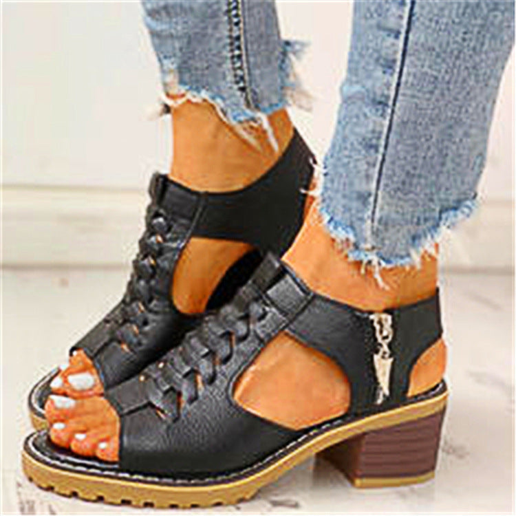 Damen elegante Sandalen mit geflochtenen Riemen und komfortablem Blockabsatz