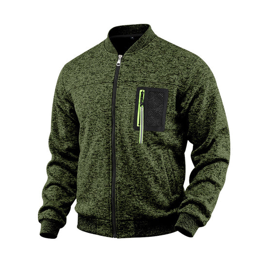 Herren melierte Bomberjacke mit Reißverschluss-Brusttasche und Rippbündchen Shop Nory