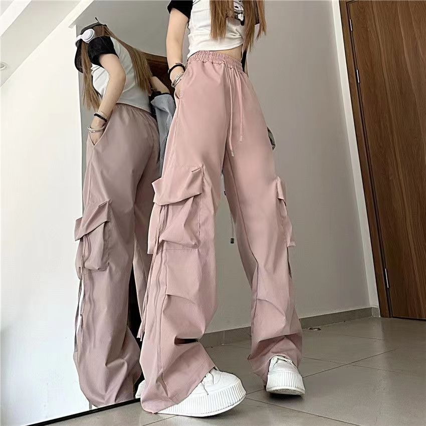 Damen nan ultraleichte Freizeit-Hose mit hohem Elastikbund, Kordelzug und verstellbarem Beinabschluss