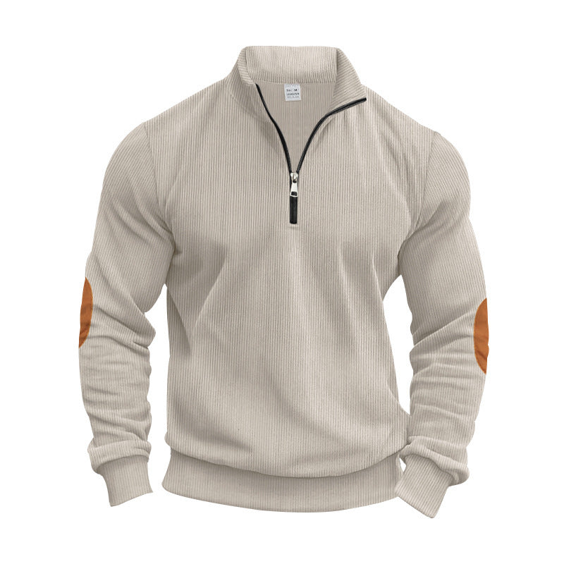 Herren Strickpullover mit modernem Reißverschluss und eleganten Ellbogenpatches