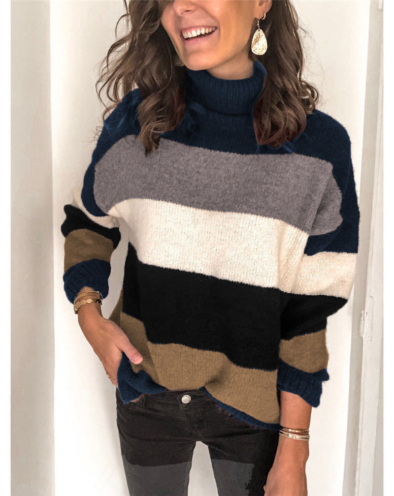 Damen Oversize Rollkragenpullover mit breiten Blockstreifen und weichem Strick Shop Nory