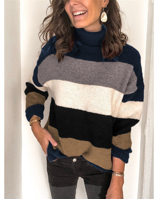 Damen Oversize Rollkragenpullover mit breiten Blockstreifen und weichem Strick Shop Nory