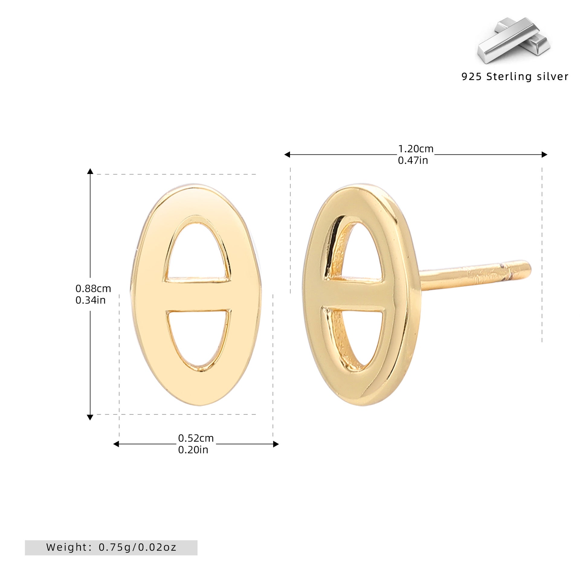 Damen Ohrstecker mit modernem ovalem Design aus 925 Sterling Silber Shop Nory