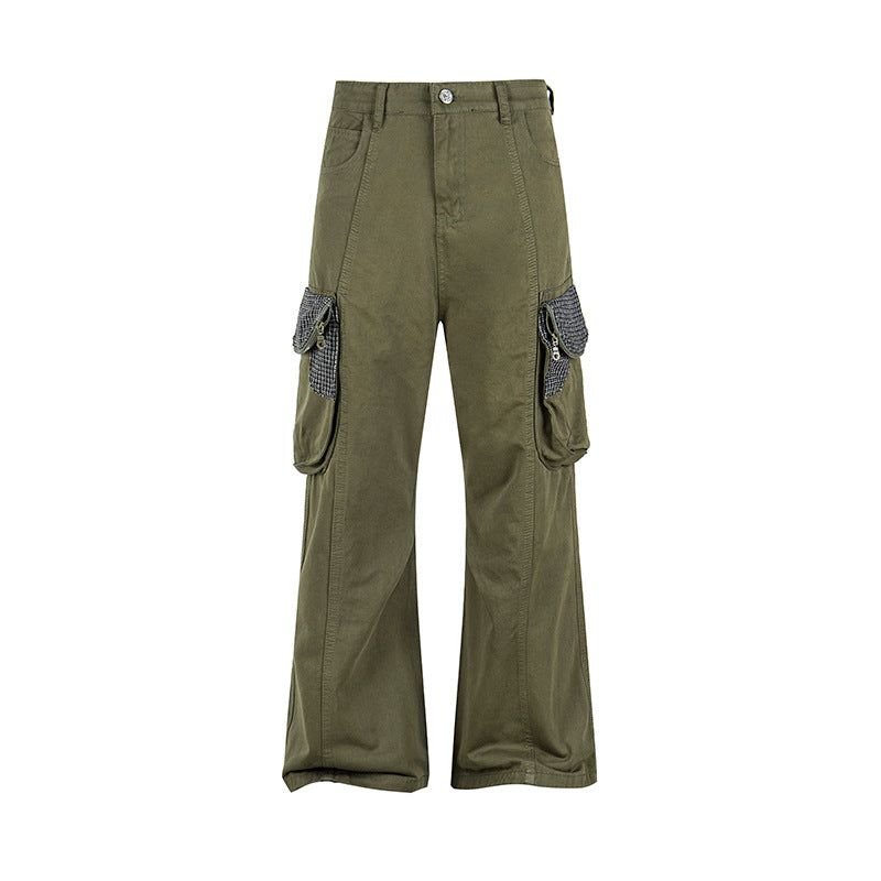 Damen Cargo-Hose mit weitem Bein, Utility-Taschen und Karomuster-Details Shop Nory