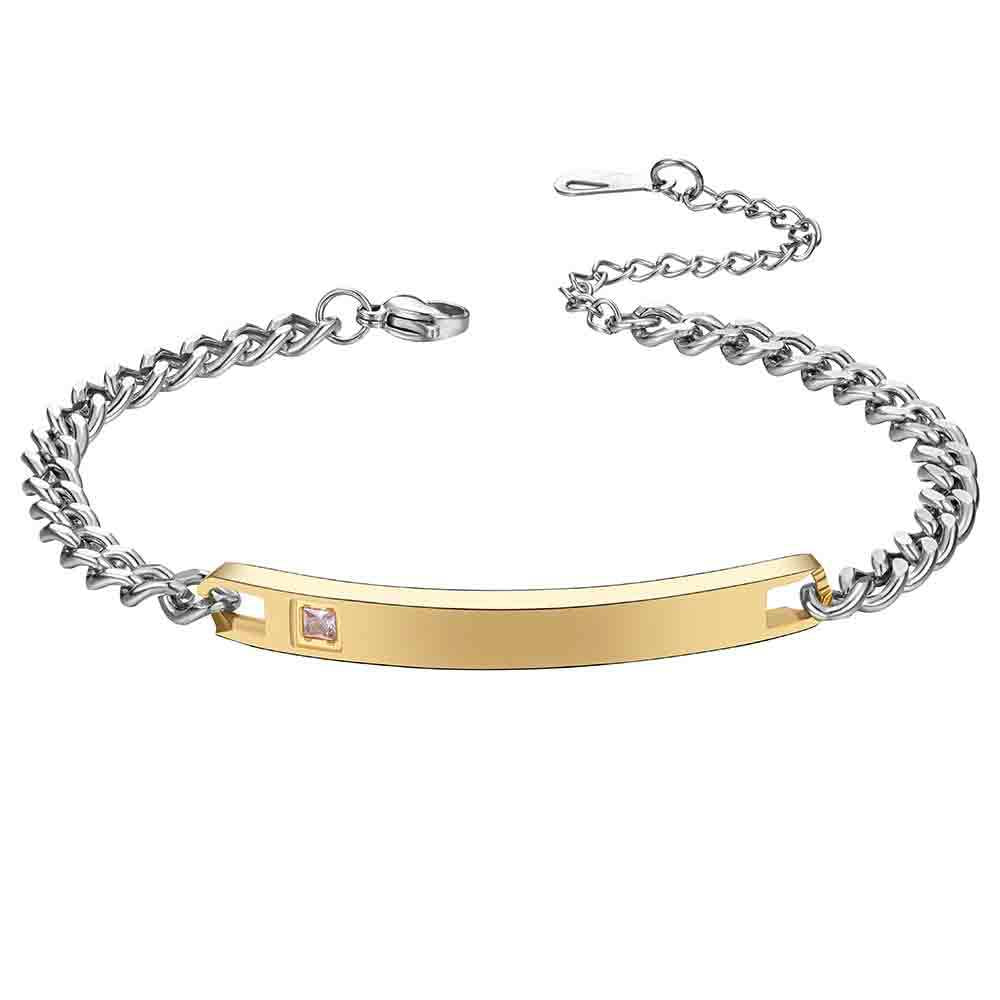 Damen Edelstahlarmband mit gravierbarem Plättchen und funkelndem Zirkonia Shop Nory