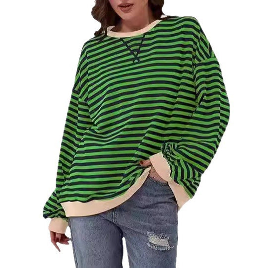 Damen Gestreifter Oversize Pullover mit Kontrastbündchen Shop Nory