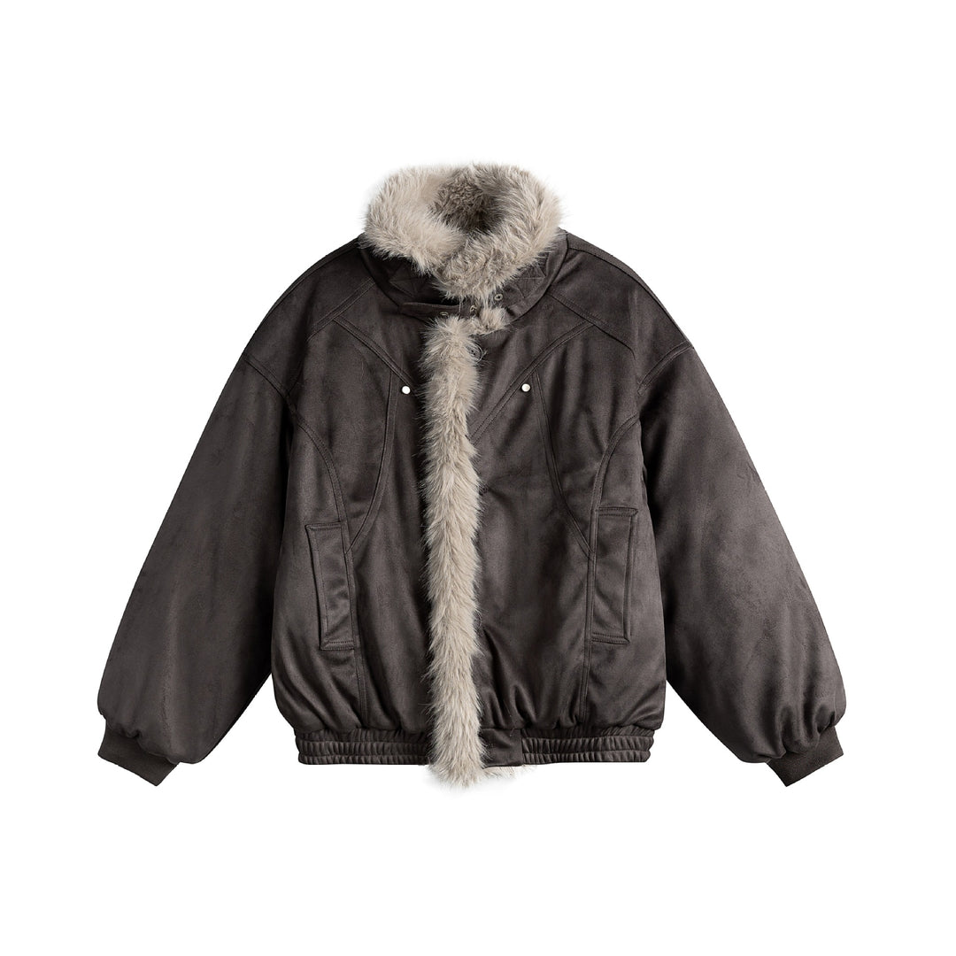 Damen Boxy‑Bomberjacke aus Veloursimitat mit voluminösem Kunstfellkragen Shop Nory
