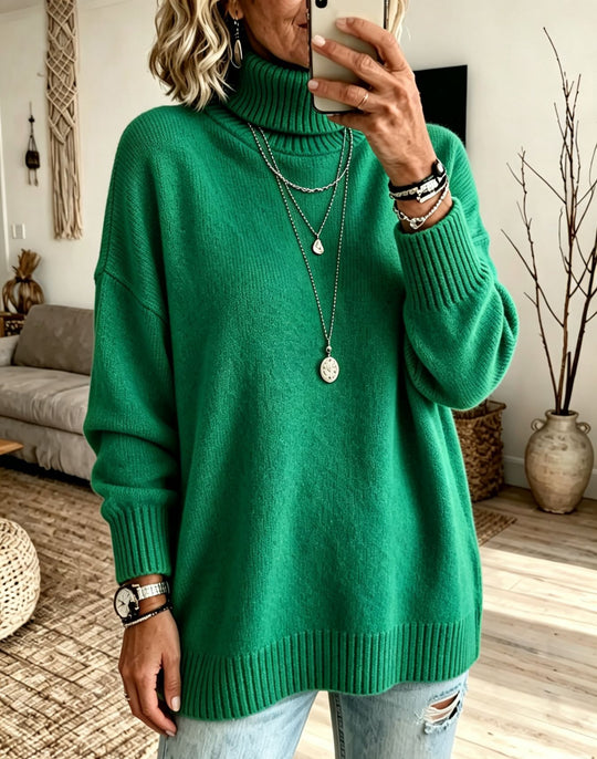Damen Oversize Rollkragenpullover aus Feinstrick mit gerippten Bündchen und überschnittener Schulter Shop Nory