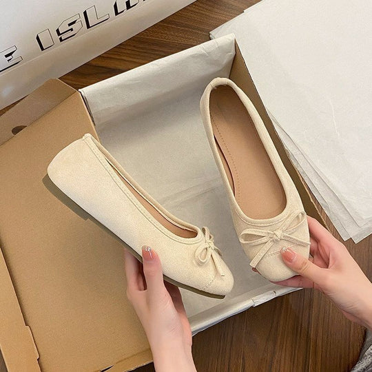 Damen Ballerina-Slipper mit quadratischer Zehenbox, weichem Komfortfußbett und Zierschleife Shop Nory