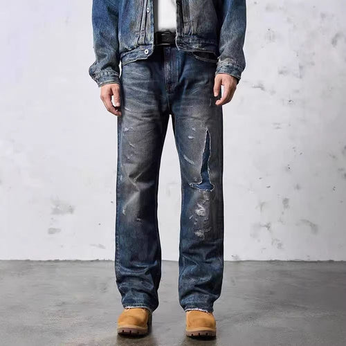 Herren Weit geschnittene Destroyed Jeans Shop Nory