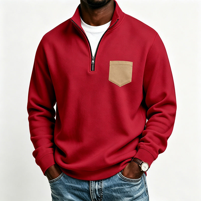 Herren Troyer-Sweatshirt mit halbem Reißverschluss und kontrastierter Brusttasche Shop Nory