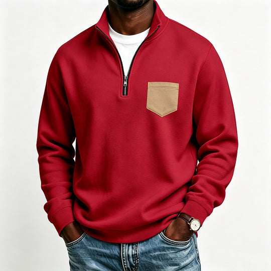 Herren Troyer-Sweatshirt mit halbem Reißverschluss und kontrastierter Brusttasche Shop Nory