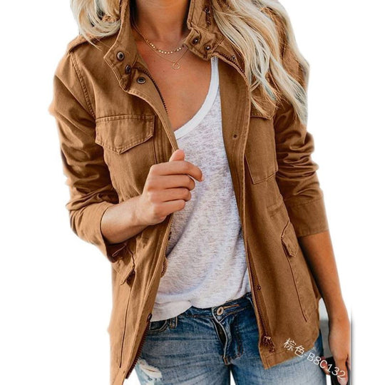 Damen Utility-Fieldjacke mit Stehkragen, aufgesetzten Taschen und Taillenzug Shop Nory