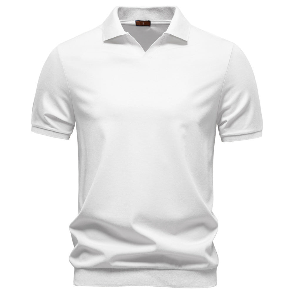 Herren nan feinstrickiges Kurzarm-Poloshirt mit offenem V-Kragen und elastischem Saum
