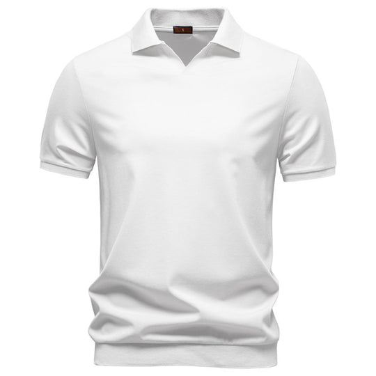 Herren nan feinstrickiges Kurzarm-Poloshirt mit offenem V-Kragen und elastischem Saum