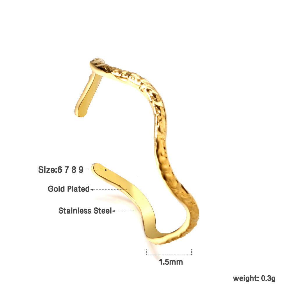 Damen Offener Ring mit filigranem Zickzack-Design aus goldplattiertem Edelstahl Shop Nory