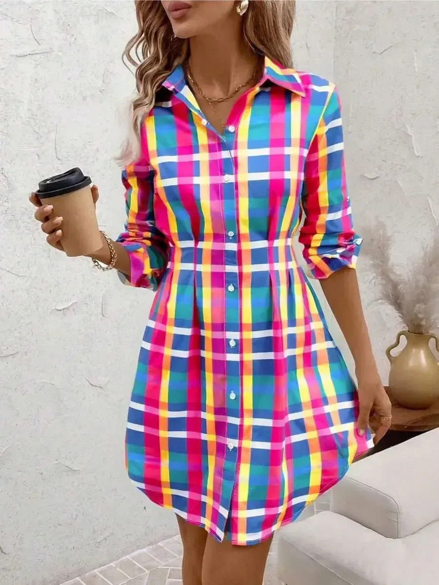 Damen Hemdblusenkleid mit floralen Akzenten und komfortablem Schnitt