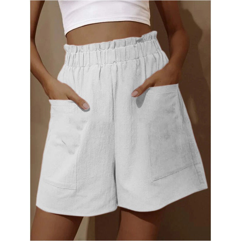 Damen lässige Leinen-Shorts mit elastischem Taillenzug und praktischen Seitentaschen