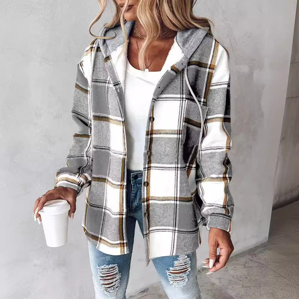 Damen Kapuzencardigan mit Streifen und Druckknopfblende Shop Nory