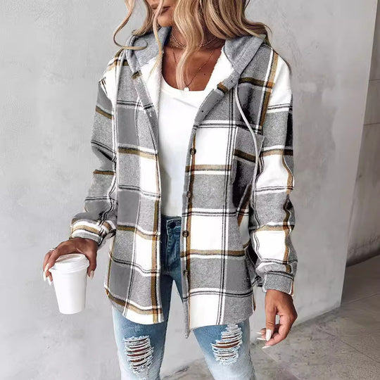 Damen Kapuzencardigan mit Streifen und Druckknopfblende Shop Nory