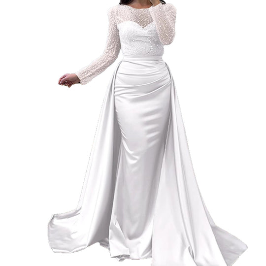 Damen Abendkleid mit funkelndem Paillettenoberteil und elegantem Satinrock