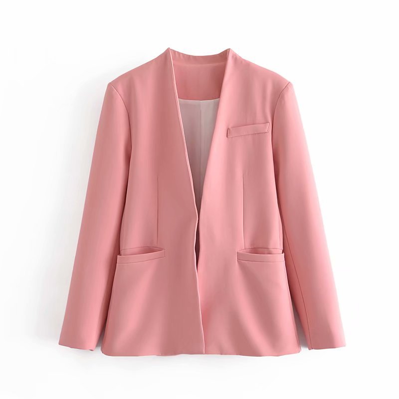 Damen Taillierter Blazer ohne Revers mit offener Front und Paspeltaschen Shop Nory