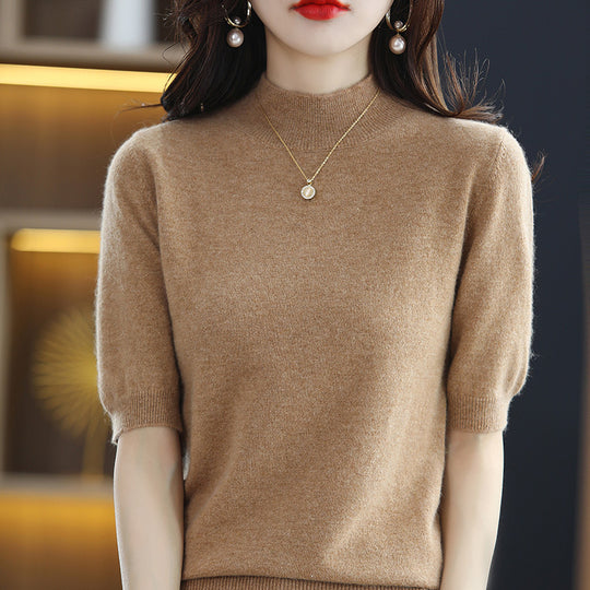 Damen Kurzärmeliger Feinstrick-Pullover mit halbem Rollkragen Shop Nory