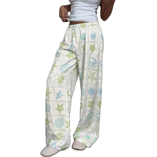 Damen Weite Loungehose mit elastischem Bund und Muschelprint Shop Nory
