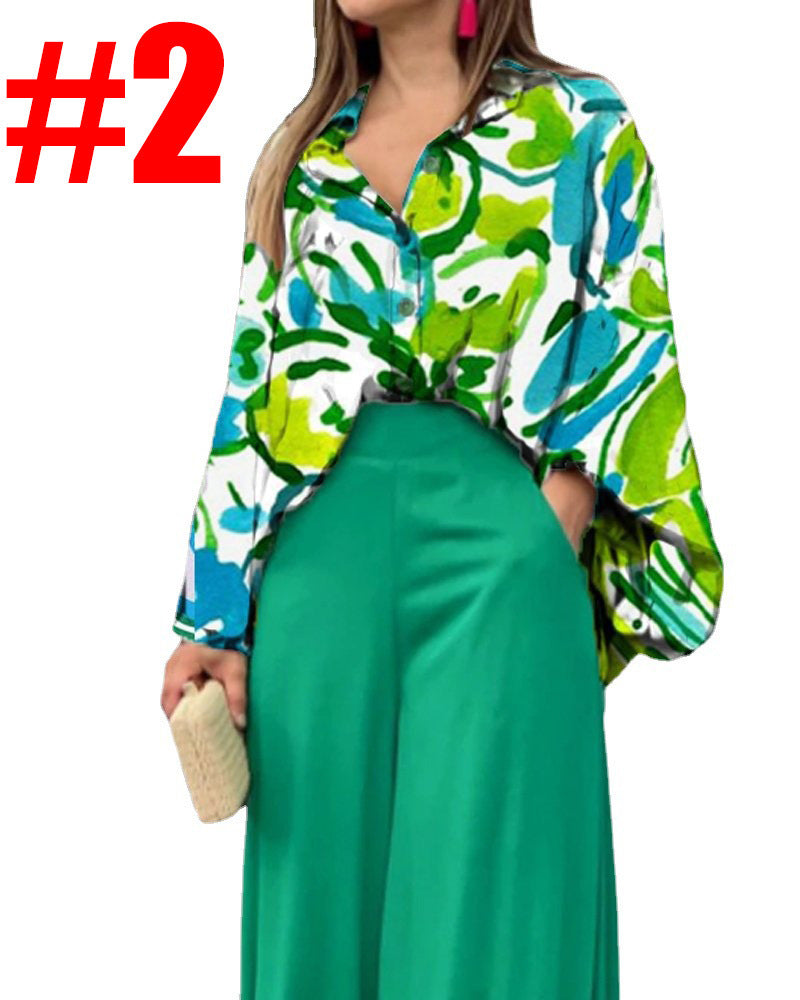 Damen Oversize Hemdbluse mit abstraktem Aquarellprint und überschnittener Schulter Shop Nory