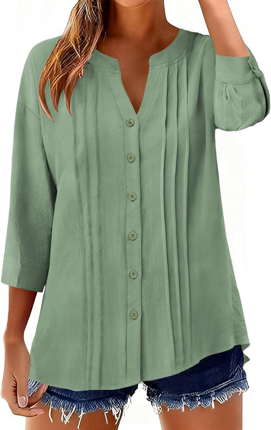 Damen Lockeres Tunikashirt mit Kellerfalten und dreiviertel Ärmeln Shop Nory