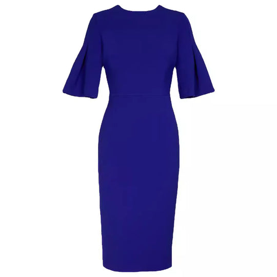 Damen Figurbetontes Midikleid mit Trompetenärmeln und Rundhalsausschnitt Shop Nory