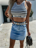 Damen Jeansrock mit hohem Bund und modischem Gürtel